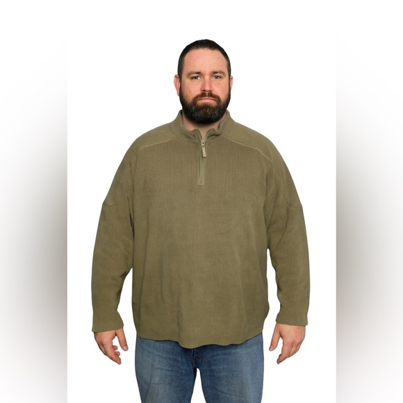 EUC Orvis Men's Olive Green 1/4 Zip-Up Mock Neck Sweater Sz XXL - Picture 1 of 8